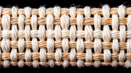 A close-up of woven natural fiber rope, showcasing the intricate texture and pattern.
