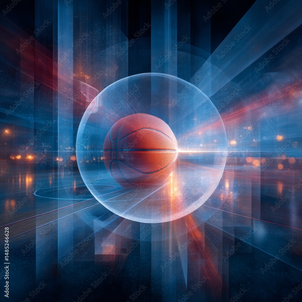 Poster basketball abstract: a futuristic take on the sport with glowing elements and dynamic lines