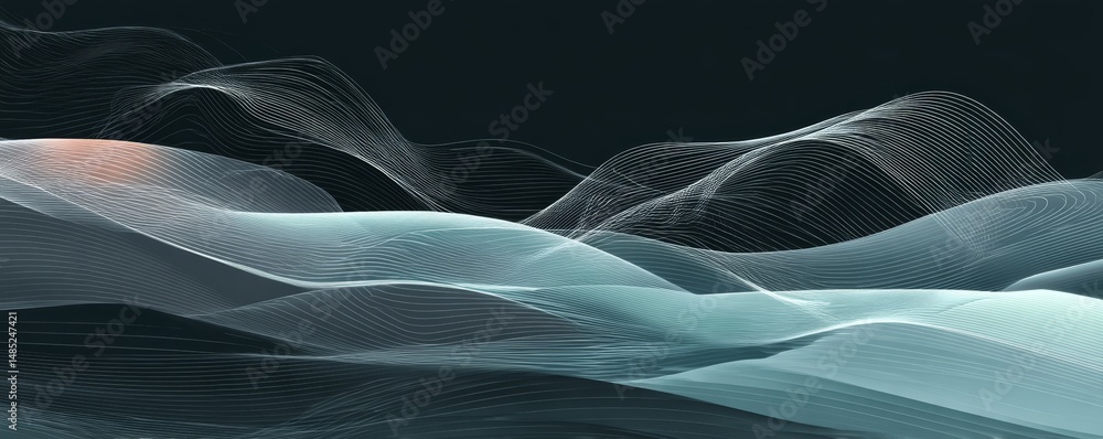 Poster abstract blue and teal data wave visualization, dynamic flow lines, digital motion graphics backgrou