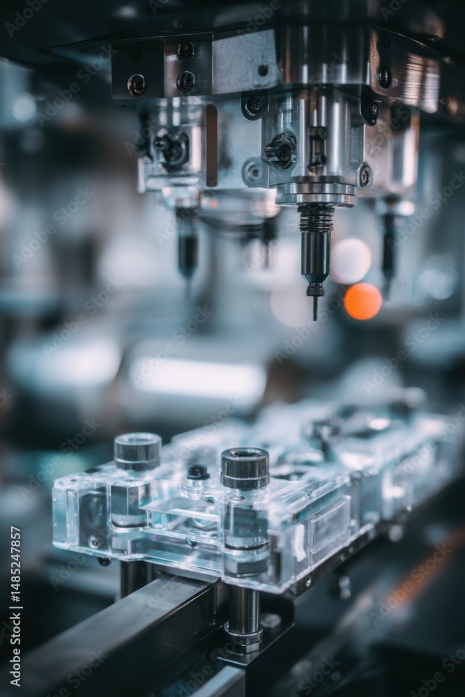Aufkleber Automated precision drilling machine in action close up industrial manufacturing process modern factory equipment