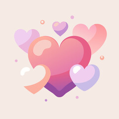 Illustration of multiple hearts in varying shades of pink purple and white on a light background design element