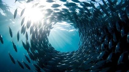 School of fish forming a stunning underwater circle.