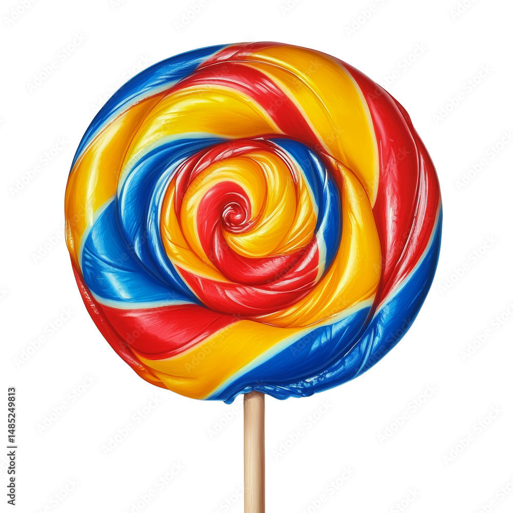 Poster eye-catching swirl: a vibrant lollipop isolated on a pristine white canvas