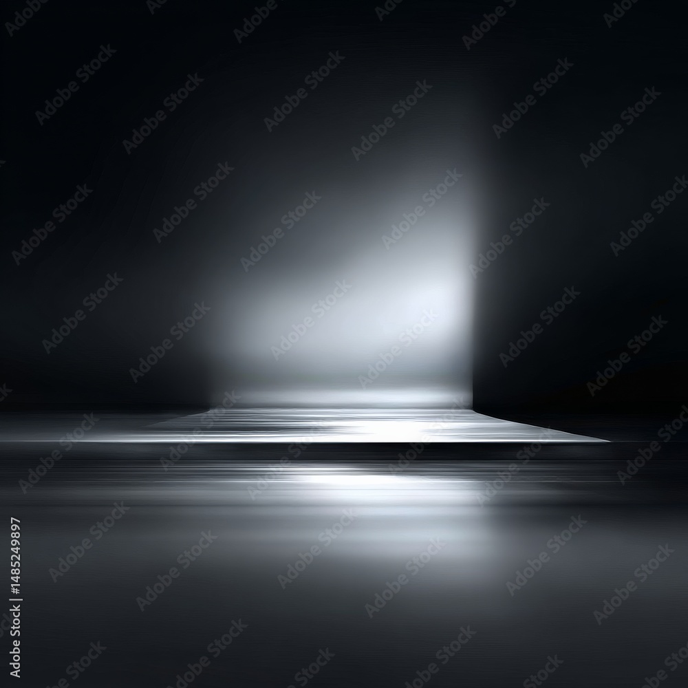 Aufkleber Monochrome Mystery: Abstract Composition in Grayscale with Luminous Gradient, Textured Floor and Minimalist Design.