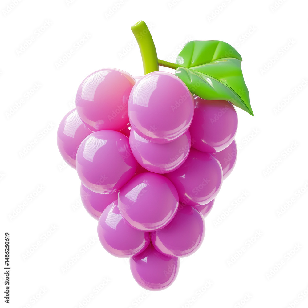 Poster A vibrant and playful 3D rendering of a bunch of grapes on white backdrop