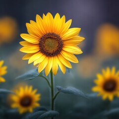 Obraz premium Vibrant sunflower blooms in a field of gold close up view nature's beauty and elegance in a peaceful setting