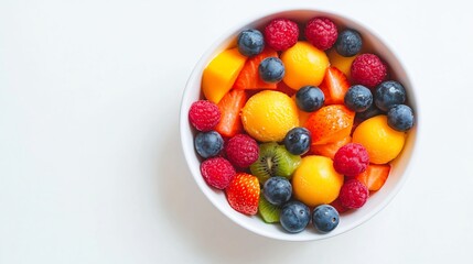 Top down view of Italian Gelato scoops in a white dish on white background vibrant colors with fresh fruits ideal for summer marketing and food stock visuals cut out on isolated transparent background