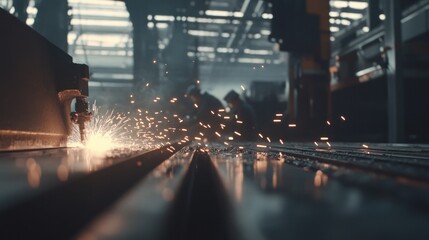Industrial sparks fly during metal fabrication