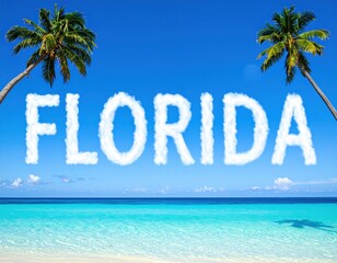 Obraz premium Sunny florida beach with clear blue sky and palm trees