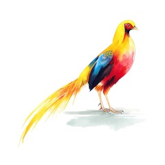 Vibrant Golden Pheasant Bird Illustration, Detailed Watercolor Painting.