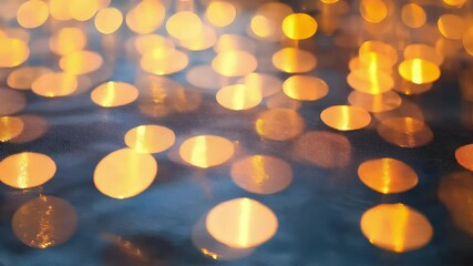 abstract golden bokeh light spots on a dark blue surface for festive mood - Powered by Adobe