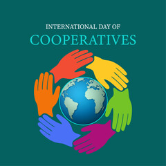 International Day of Cooperatives - Diverse Hands Around Earth Vector Illustration