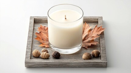 Scenic Autumnal Candle Arrangement on Wooden Tray