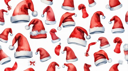 A watercolor of Christmas red hat on a white background.