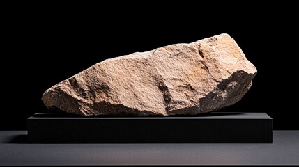 Sculpted Stone with Chisel Marks and Sharp Edges on Black Base