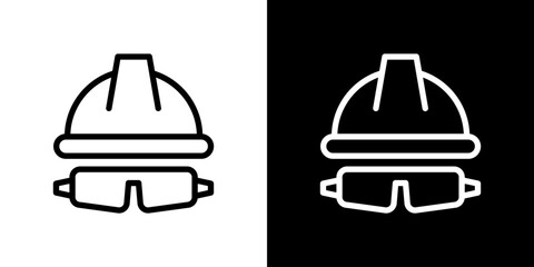 Safety helmet icon line art, vector set