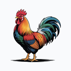 Fototapeta premium Bright Rooster Vector with Field Wheat Clean White Background