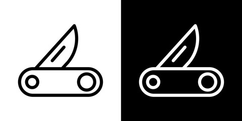 Pocket knife icon line art, vector set