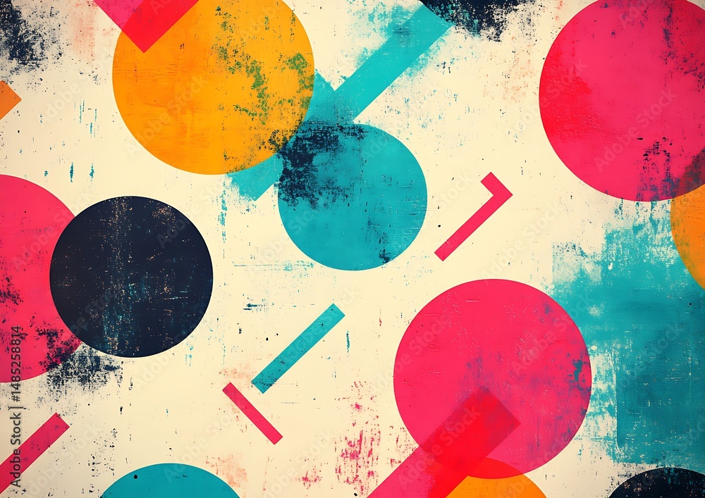 Poster abstract colorful circles and lines on textured background