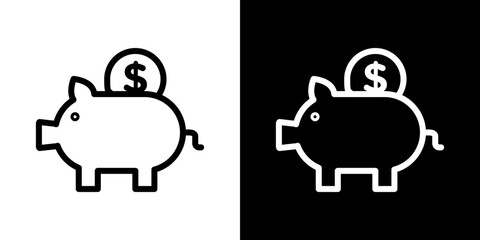 Piggy bank icon line art, vector set