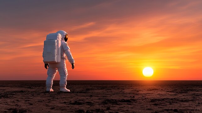 Astronaut on Mars at Sunset
