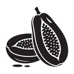 a papaya cut in half. Vector black silhouette. with white background