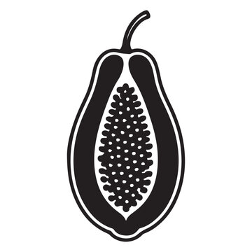 black and white papaya fruit cut open clip art preview
