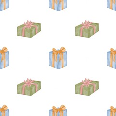 Watercolor Birthday Gifts and Bags on White Background