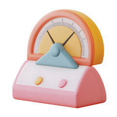 Cartoonish representation of a measuring device, displayed in a vibrant color palette and featuring simple geometric forms.