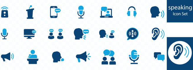 Speaking icon set. Containing discussion, speech bubble, talking, consultation and conversation icon vector