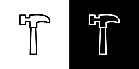 Hammer icon line art, vector set