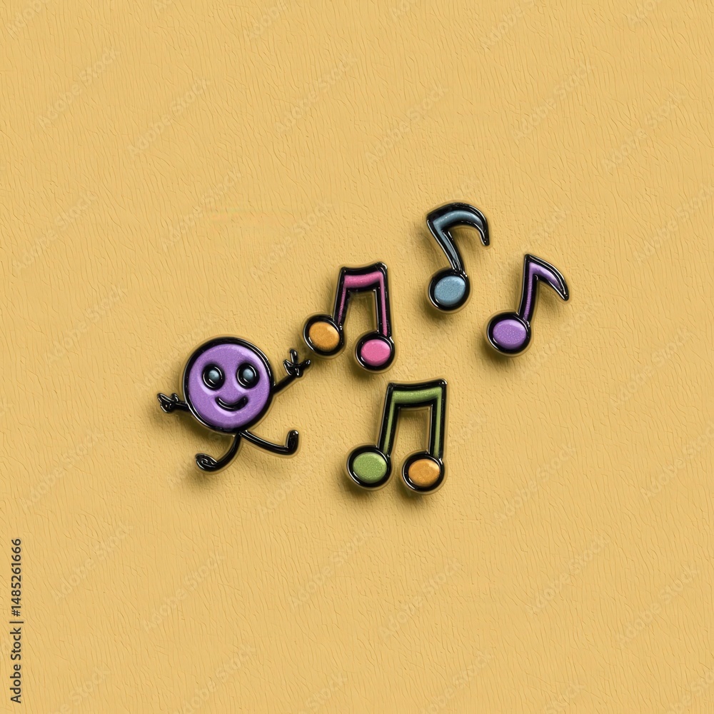 Poster colorful animated character joyfully dancing amidst vibrant musical notes creating a playful atmosph