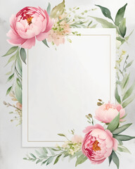 Wedding invitation featuring soft watercolor rose border.