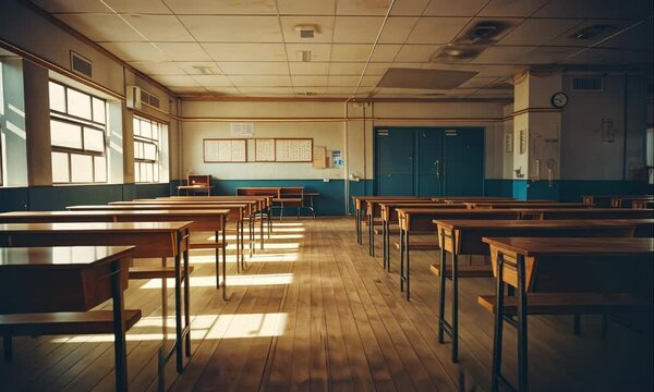 empty old class room in school animation