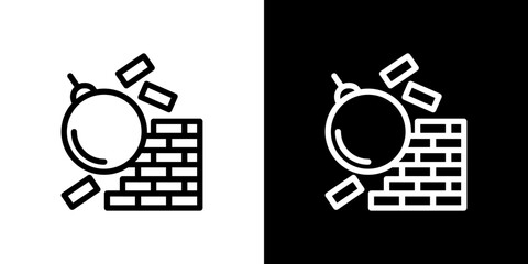 Demolition icon line art, vector set