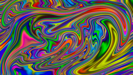 Macro thin colorful oil paint motion in wavy swirl pattern with lines