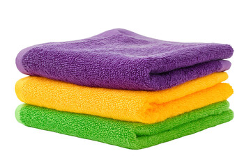 Stack of colorful folded towels in purple yellow and green
