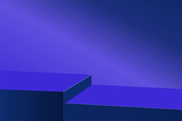 Fototapeta premium The corner of two blue table with light shining down, Blank blue product studio background, stage, podium for presentation vector illustration design for display cosmetic or beauty product. EPS10