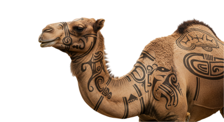 Camel with tribal tattoos desert animal dromedary mammal exotic wildlife art illustration design concept