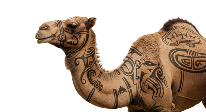 Camel with tribal tattoos desert animal dromedary mammal exotic wildlife art illustration design concept