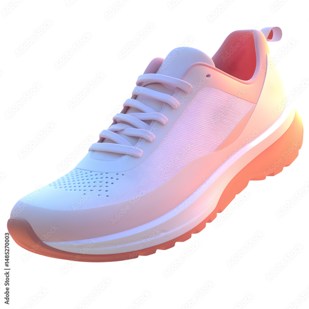 Fototapete light pink running shoe on a peach-colored display platform, presented in a digitally rendered style