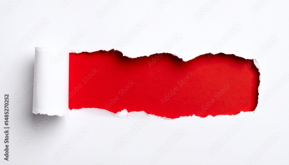 Poster a strip of torn paper reveals a bright red background, creating a visually striking and captivating 