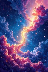 Celestial Dreamscape A Whimsical Journey Through a Universe of Pastel Clouds and Sparkling Stardust