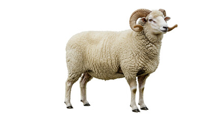 Isolated ram sheep with curled horns standing on black background farm animal livestock agriculture concept