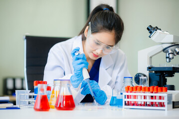 Discover a dedicated scientist conducting laboratory research, using pipettes, microscopes, and lab...