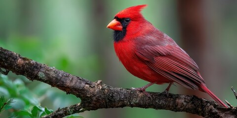 Vibrant red cardinal perched on a branch.