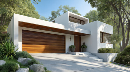 Modern house with a stylish wooden garage