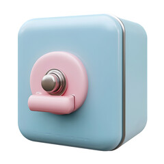 Light blue, square-shaped dispenser with pale pink accents, likely for a kitchen or bathroom product.  The design is clean and modern.