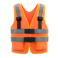 Vibrant orange safety vest, featuring reflective strips and practical pockets, is displayed against a dark background.  The vest appears to be a digital rendering.