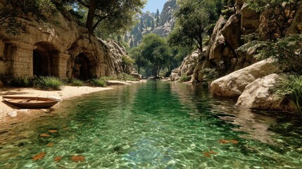 Naklejka premium Forest river gorge view